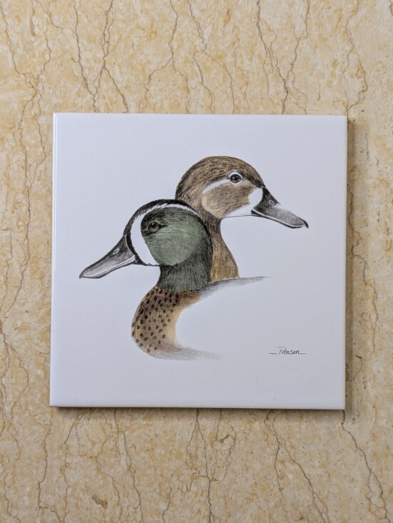 Vintage Other - Vintage Delano Studios Duck Pierson Art Tile Trivet Stamped Cork Back